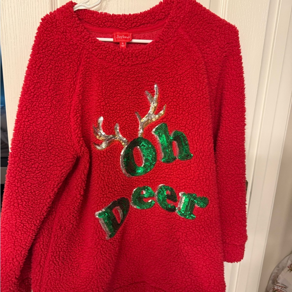 Joyland Red Fleece Sweater with Sequin Design